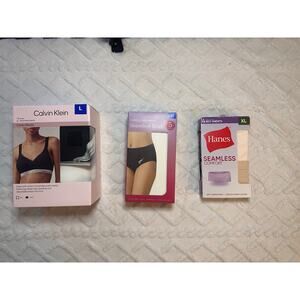 Calvin Klein Bralette + Hanes Seamless + Carole Hochman Brief Bundle NWT L/XL